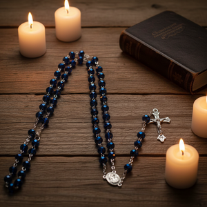 New Deep Blue Crystal Beads <span class=keywords><strong>rosario</strong></span> collana preghiera cattolica gerusalemme terra santa medaglia croce terra santa antichi rosari religiosi - Product Image 1