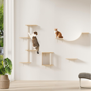 Kustom kayu karet padat kucing bertengger Modern dinding terpasang rak kucing apung dengan tikar Sisal desain unik kucing dinding Scratcher & pohon - Product Image 1