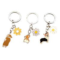 Gantungan Kunci Chrome Enamel Bunga-bunga Lucu Corgi, Gantungan Tas Remaja yang Menawan, Grosir Gantungan Kunci Hewan Persahabatan yang Sangat Menggemaskan