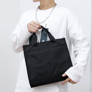 <b>Black</b> Custom Shopping <b>Tote</b> <b>Bag</b> with Folder Waterproof Cotton Canvas Laptop Carry <b>Bag</b> - Product Image 2