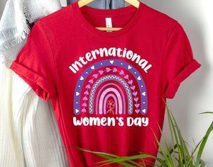 Maglietta per la Giornata Internazionale della Donna, T-Shirt Casual in Cotone con Stampa Arcobaleno, Vestibilità Regolare, Collo Tondo, Primavera-Estate - Product Image 3