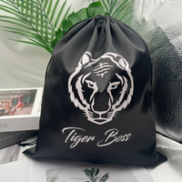 Pochette en satin de soie noir, sac à chaussures, sac à main, sac à poussière en satin pour casquettes de baseball, logo blanc personnalisé