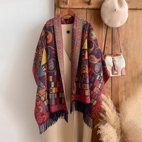 Écharpe d'hiver à motif ethnique pour femmes, pashmina voile cachemire, châle effet cachemire pour l'hiver, vente en gros