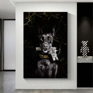 ピストルポスター付きモダンファッションブラックドーベルマンドッグライオンリビングルームの装飾のための豪華な動物の壁のアート画像動物の絵画 - Product Image 4