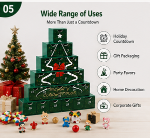 24 Day <b>Christmas</b> Countdown Tree Gift <b>Box</b> with Numbered Compartments Paperboard Custom Logo Packaging for Holiday - Product Image 3
