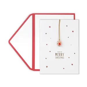Customised Printing ECO Luxurious And Refined Red Bell Pendant Merry Christmas Wish Greeting Cards With Envelopes