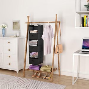 Organisateur de placard suspendu à 6 niveaux, étagère de rangement pliable avec crochets pour l'organisation de la chambre, noir - Product Image 5