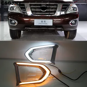 1 זוג רכב LED DRL בשעות היום ריצת אור עם איתות צהובה לילה כחול ערפל מנורה עבור ניסן סיירת Y62 2016 2017 2018