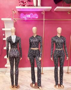 2-teiliges Bodycon-Outfit mit Leoparden muster und individuellem Outfit Langarm-Kapuzen jacke Lange Hosen Sexy Streetwear für Casual Club Skinny - Product Image 3