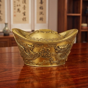 Grande Taille, Faite à la Main, Réplique en Laiton de Lingot d'Or Chinois Ancien, <span class=keywords><strong>Dragon</strong></span> Phénix 3D, Mascotte Feng Shui, Figurine Porte-Bonheur et de Prospérité - Product Image 1