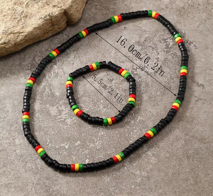 Set di Gioielli da Uomo con Bracciale Elastico e Collana Choker con Perline Colorate Rosso Giallo Verde, Stile Retrò <span class=keywords><strong>Reggae</strong></span> Street - Product Image 3