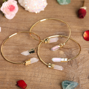 Độc Đáo <span class=keywords><strong>Bangle</strong></span> Trắng AB Quartz Vàng Trang Sức, Đôi Stick Điểm Chữa Bệnh Tinh Thể Mở Cuff Vòng Tay Điều Chỉnh Bangles - Product Image 4