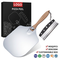 Manjia Spatule à pizza en métal de 12 pouces avec coupe-pizza à bascule et manche en bois pliable