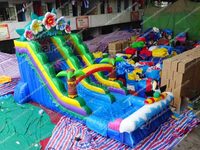 Château gonflable commercial d'extérieur et d'intérieur, thème Fleur de soleil, avec toboggan de plage, château de saut, château gonflable forêt et toboggans aquatiques