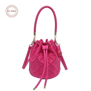 Diamant-Gesteppte Kordelzug-Tasche Großhandel Bestickte Bucket <span class=keywords><strong>Bag</strong></span> PU-Leder Damen Crossbody Schultertasche - Product Image 1