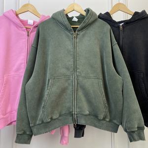 Hochwertiges benutzer definiertes Logo Acid Wash Vintage Boxy Reiß verschluss Sun Faded Overs ize Printing Streetwear Kleidung Hoodie Herren - Product Image 2