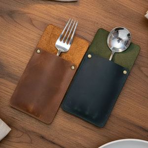 Estuche de Cuero Genuino Personalizado y Reutilizable para Cubiertos, Regalos Empresariales, para Camping, Restaurante, Personalizable - Product Image 1