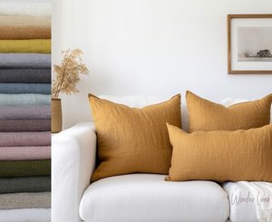 Natural Stonewashed Mustard Linen Pillowcase Soft Plaid Knitted Decorative Bedding Queen/King Size Beds Decorative <b>Throw</b> <b>Pillows</b> - Product Image 4