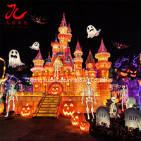 Lanterne géante en soie pour Halloween, sculpture lumineuse en forme de château hanté pour attraction touristique nocturne
