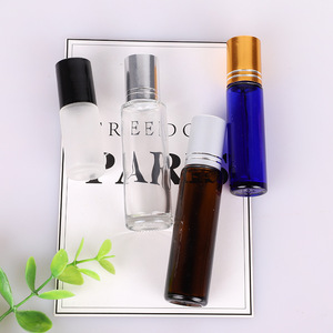 -Shaped Glass Roll on Bottles 10ml Cosmetic <b>Container</b> with Blue Brown Clear Glass and Metal Cap Screen Printed Gold Stamped - Product Image 4