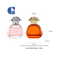 Botella de Perfume de Vidrio de Lujo, Curva y Plana, Vacía, con Pulverizador, Tapa Dorada/Plateada con Relieve de Abanico, Envase Cosmético