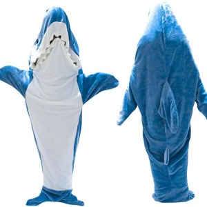 Pijama tipo saco de dormir con diseño de tiburón, manta portátil de franela azul y blanca para dormir en casa, comodidad y ocio - Product Image 2