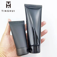 Tube pour nettoyant de visage noir mat 50/200ml, liquide doux à presser, emballage en plastique, crème cosmétique avec couvercle à vis, livraison gratuite