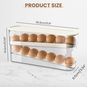 Double Layer Rolling <b>Egg</b> Dispenser and <b>Storage</b> Organizer Container Refrigerator <b>Egg</b> <b>Storage</b> Box - Product Image 2
