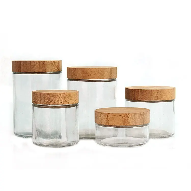 Wholesale airtight food storage honey jar cereals 220ml 300ml 420ml 660ml 730ml customize tiny glass jar with bamboo wooden lids