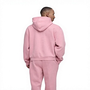 <b>Men's</b> <b>Pink</b> Oversized Hooded Fleece <b>Sweatshirt</b> Set Solid Color Casual Autumn Wear Regular Fit Knitted Long Sleeve - Product Image 2