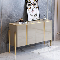 Console moderne de luxe en bois noir avec miroir et rangement, buffet pour salle à manger, utilisation écologique pour cuisine et hôtel