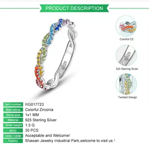 Customizable 925 Silver Simple Twisted Ring Women Colorful Rainbow CZ Cubic Zirconia Bulk Sterling Silver Couples Wedding Ring