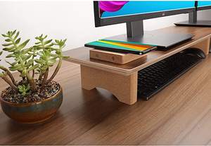 Support de bureau double écran surélevé <span class=keywords><strong>en</strong></span> <span class=keywords><strong>bois</strong></span> de noyer noir massif, marron, <span class=keywords><strong>pour</strong></span> <span class=keywords><strong>ordinateur</strong></span> portable/TV/PC/imprimantes, usage commercial - Product Image 6