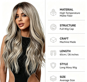 Peluca Larga Rizada de 26 Pulgadas, 150% de Densidad, Gris Claro, Cabello Ondulado Completo con Flequillo Partido, Material de Fibra Resistente a Altas Temperaturas - Product Image 6
