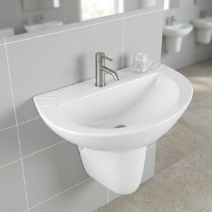 Vasque en céramique Vistaar Lotus à demi-pied pour salle de bain et cuisine, lavabo rond en porcelaine, articles sanitaires - Product Image 1