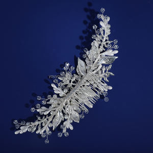 Moda perline fatte a mano in cristallo foglia di metallo accessori per copricapo da sposa pettine laterale per feste da ballo - Product Image 3