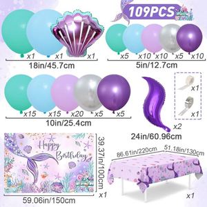Toile de fond thème sirène 2026, ballons, décorations de fête d'anniversaire, topper de gâteau, nappe, pour anniversaire de filles, livraison directe - Product Image 2