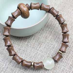 Golden Sandalwood Bamboo Joint <b>Bracelet</b> 8x10mm 17 Beads Ethnic Style Unisex <b>Couple</b> Jewelry Everyday Wear - Product Image 2