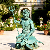 Fontaine en bronze patiné antique de taille personnalisable, fontaine d'eau pour villa et place publique, statue du roi Neptune avec base en marbre