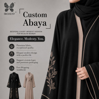 Abaya personnalisée avec bordure contrastée et broderie sur les manches, robe musulmane de Dubaï, tenue modeste, emballage haut de gamme, ensemble de robe élégante