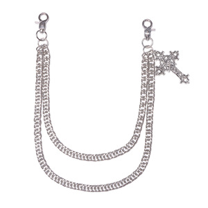 Pendentif croix pentagramme sombre, double chaîne, chaîne de pantalon en métal, style gothique rétro, hip-hop, punk, tendance, usage quotidien, argent tibétain - Product Image 5