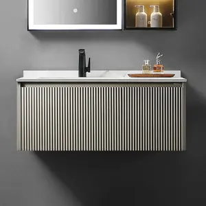 Washroom Modern Bathroom Vanity Bathroom Cabinet Sets With LED Mirror And Ambient Lighting From Manufacturer