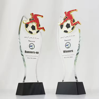 Nouveau design, trophée de football en verre cristal avec base noire, couleur or métallique, impression personnalisée