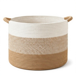 Cesto Decorativo Redondo Moderno de Corda de Algodão Artfeel <span class=keywords><strong>70L</strong></span> para Sala de Estar, Quarto de Bebê, Lavanderia e Caixa de Brinquedos (Marrom) - Product Image 1