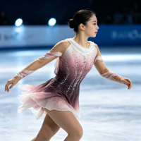 Robe de performance en mousseline irrégulière à manches longues, dégradé rose-brun, ornée de strass, pour patinage artistique