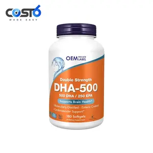 Vegan 500mg DHA Omega 3 Oil Soft Capsule Supplement with a Private Label for Brain, Heart, Joint, and Eye Health