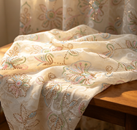 Tissu en organza tissé en polyester avec superposition de dentelle, coloris macaron, broderie perlée et pailletée, léger, pour mariage musulman modeste