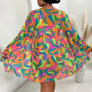 Two Colors Print Plus Size Swimwear Women 3Pieces Swimsuit Boyleg Short Bikini and <strong>Kimono</strong> Set Cover Ups L-4XL - Product Image 3