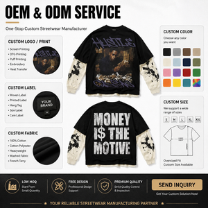 Maglietta a Maniche Lunghe da <span class=keywords><strong>Uomo</strong></span> con Design a Strati, Oversize, Stile Hip Hop, Stampa Grafica, Produzione OEM Personalizzata all'Ingrosso - Product Image 5