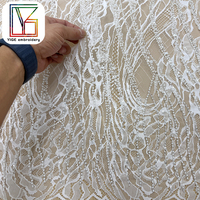 Tissu en dentelle Chantilly perlée, broderie de perles, dentelle française à sequins pour robe de bal et robe de mariée - Grande Vente